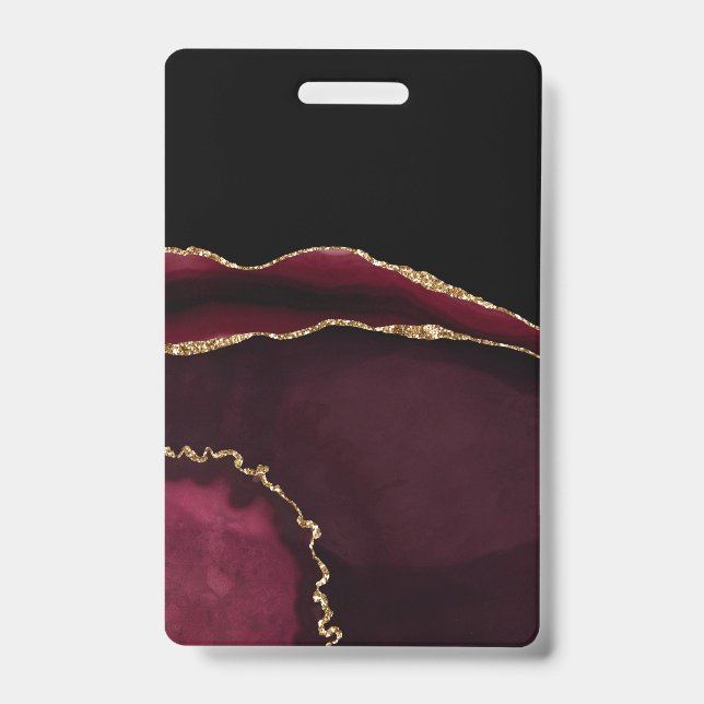 Marble Agate Chic Black Purple Gold Glitter Badge (Front)