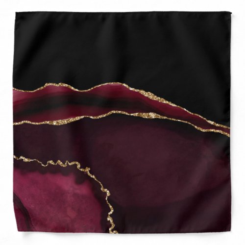 Marble Agate Chic Black Purple Gold Glitter Bandana