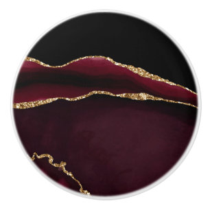 Marble Agate Chic Black Purple Gold Glitter Ceramic Knob