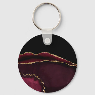 Marble Agate Chic Black Purple Gold Glitter Keychain