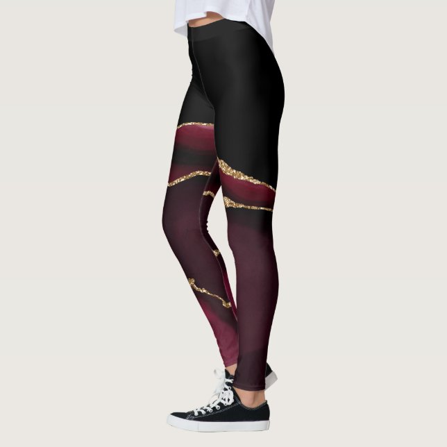 Marble Agate Chic Black Purple Gold Glitter Leggings (Left)
