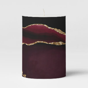 Marble Agate Chic Black Purple Gold Glitter Pillar Candle