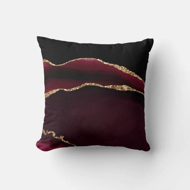 Marble Agate Chic Black Purple Gold Glitter Throw Pillow (Front)