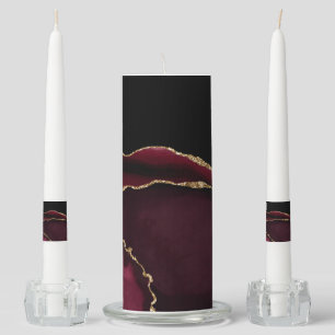 Marble Agate Chic Black Purple Gold Glitter Unity Candle Set