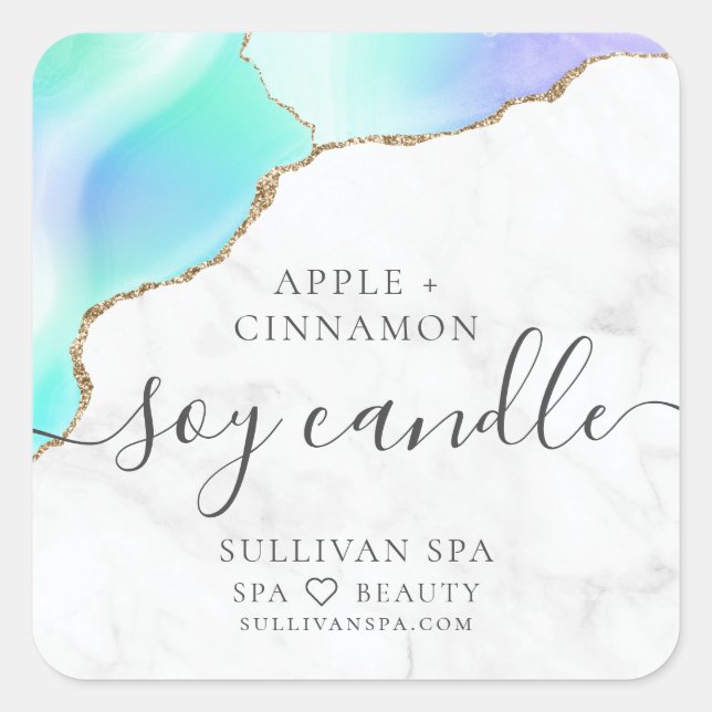 Marble Agate Gold Foil Soy Candle Label (Front)