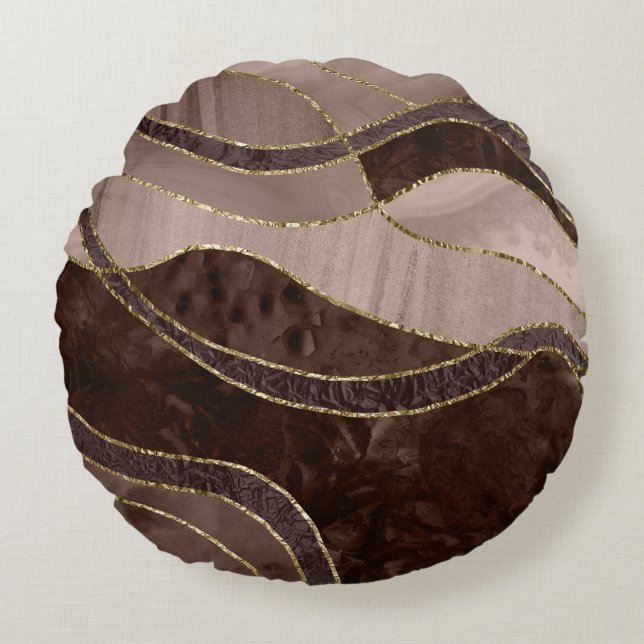 Marble Agate Gold Glam 4 - landscape Round Pillow (Front)