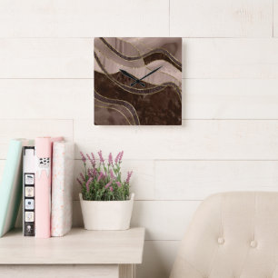 Marble Agate Gold Glam 4 - landscape Square Wall Clock