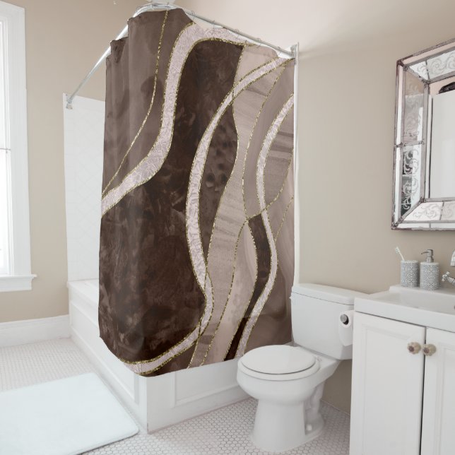Marble Agate Gold Glam 5 Shower Curtain (In Situ)