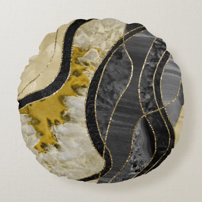 Marble Agate Gold Glam 6 Round Pillow (Front)