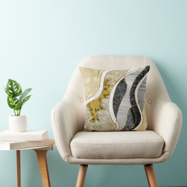 Marble Agate Gold Glam 7 Throw Pillow (Chair)