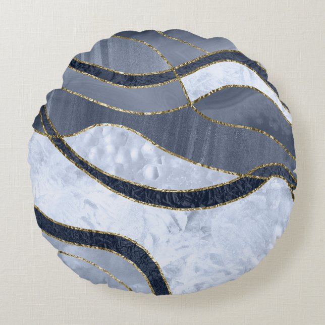 Marble Agate Gold Glam 8 - landscape Round Pillow (Front)
