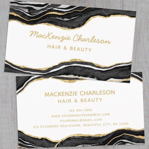 Marble Agate Gold Glitter Black and White Business Card