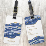 Marble Agate Gold Glitter Luggage Tag<br><div class="desc">Indigo blue watercolor agate marble design with faux gold glitter detail to really stand out in a crowd.  Add your own details to personalize.</div>