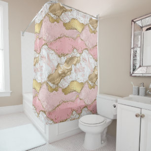 marble agate gold pink shower curtain