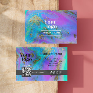 Marble Agate Holographic Instagram Qr Code Business Card