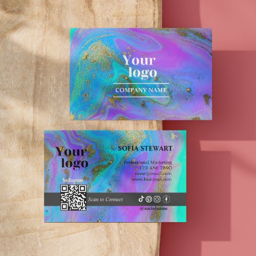 Marble Agate Holographic Instagram Qr Code  Business Card