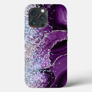 Marble Agate Liquid Ink Purple Glitter iPhone 13 Pro Case