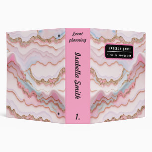 Marble Agate Modern Blue Pink Gold Collection 3 Ring Binder
