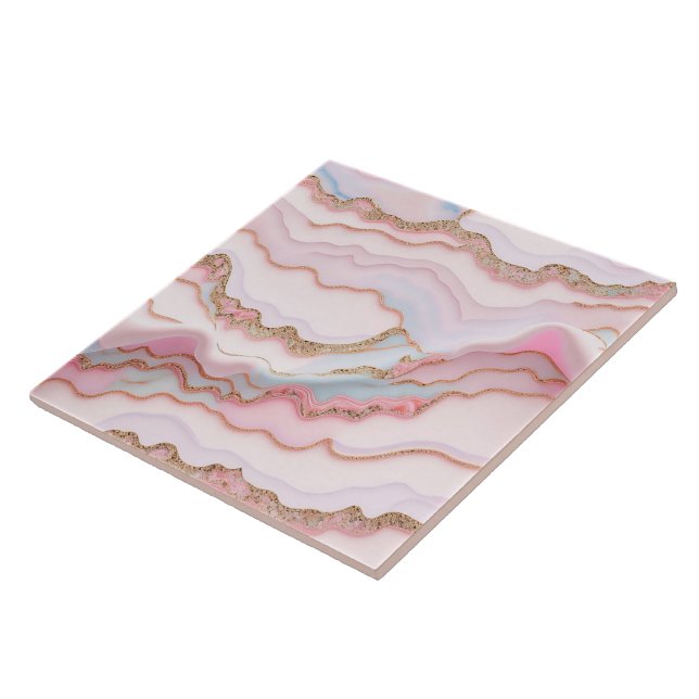 Marble Agate Modern Blue Pink Gold Collection Ceramic Tile (Side)