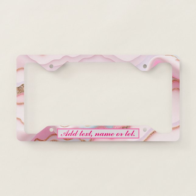 Marble Agate Modern Blue Pink Gold Collection License Plate Frame (Front)