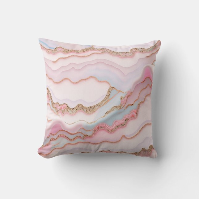 Marble Agate Modern Blue Pink Gold Collection Throw Pillow (Front)