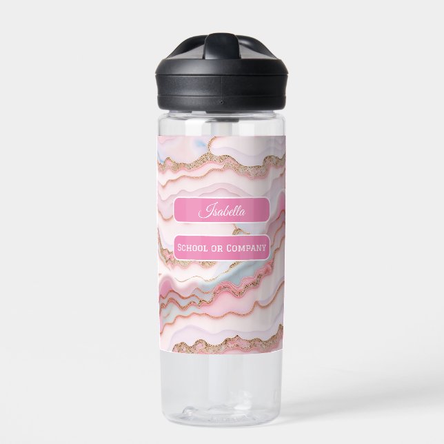 Marble Agate Modern Blue Pink Gold Collection Water Bottle (Front)