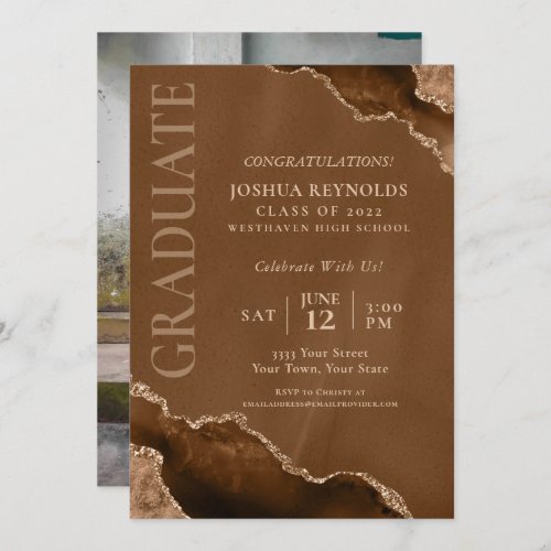 Marble Agate Photo Graduation Party Invitation