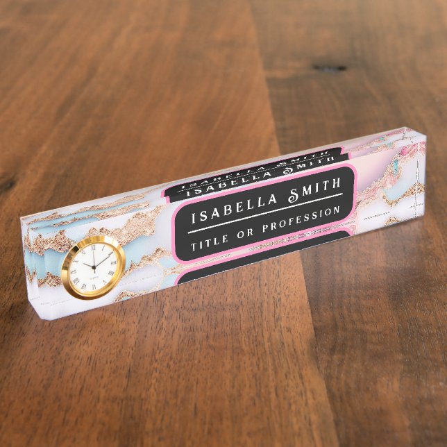 Marble Agate Popular Blue Pink Gold Collection Desk Name Plate (Side)