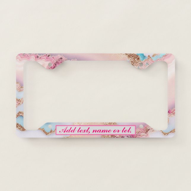 Marble Agate Popular Blue Pink Gold Collection License Plate Frame (Front)