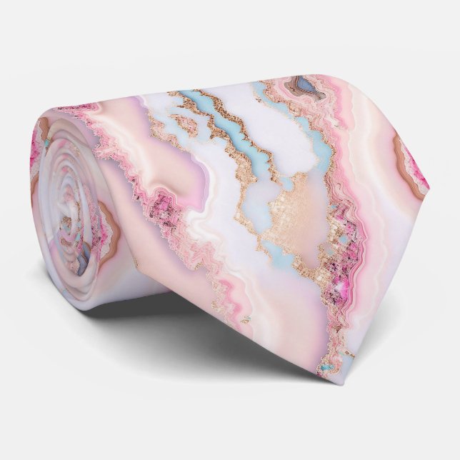 Marble Agate Popular Blue Pink Gold Collection Neck Tie (Rolled)