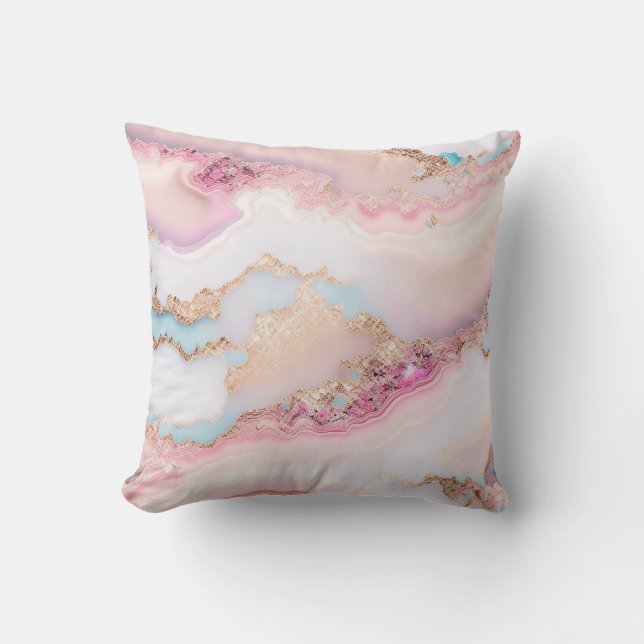 Marble Agate Popular Blue Pink Gold Collection Throw Pillow (Front)