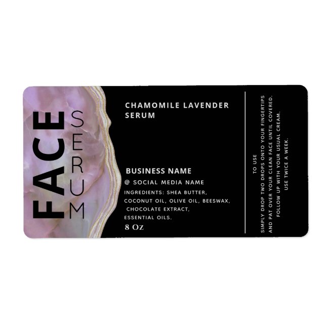 Marble agate professional black face serum label (Front)