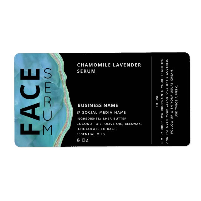 Marble agate professional black face serum label (Front)