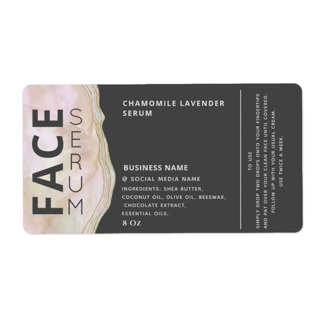 Marble agate professional grey face hair serum label (Front)