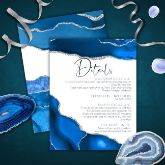 Marble Agate Royal blue wedding Details Enclosure Card