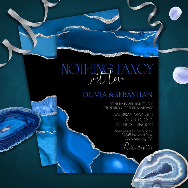 Marble Agate Royal blue wedding Invitation (Creator Uploaded)