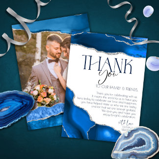 Marble Agate Royal blue wedding Wedding Thank You Card