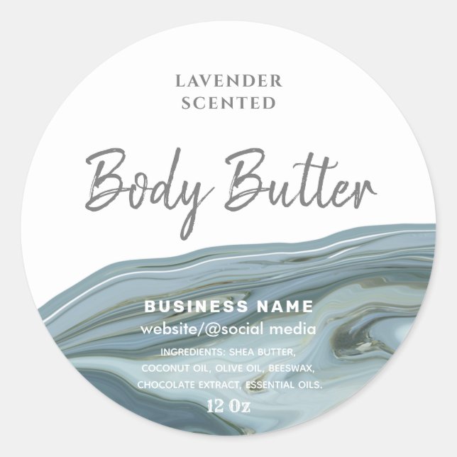 Marble agate script body butter label (Front)