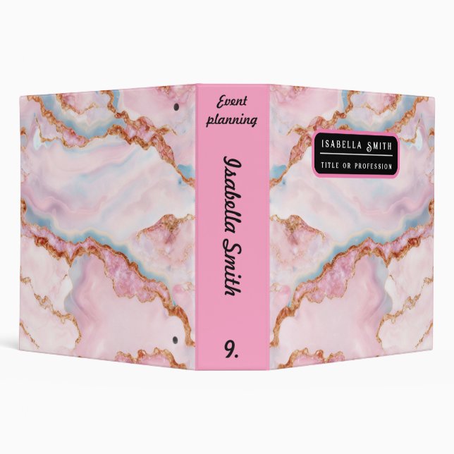 Marble Agate Trendy Blue Pink Gold Collection 3 Ring Binder (Background)