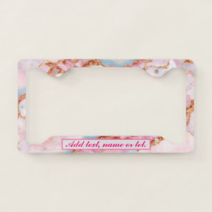 Marble Agate Trendy Blue Pink Gold Collection License Plate Frame