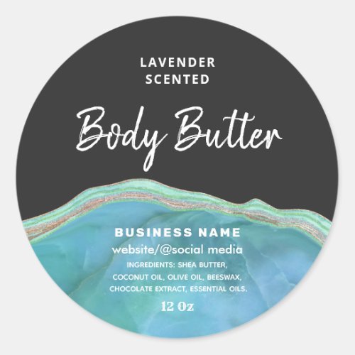 Marble agate turquoise script body butter label
