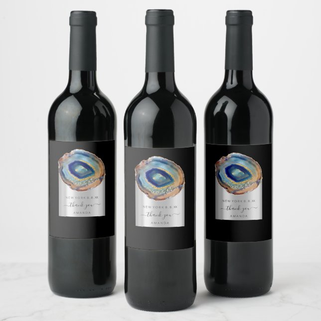 Marble Amethyst Stone Thank You Favor Wedding Wine Label (Bottles)