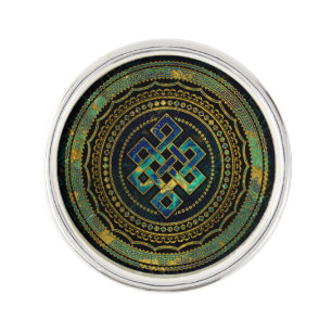 Marble and Abalone Endless Knot in Mandala Lapel Pin