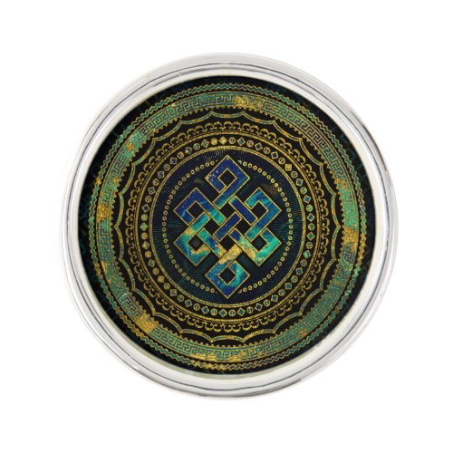 Marble and Abalone Endless Knot  in Mandala Lapel Pin