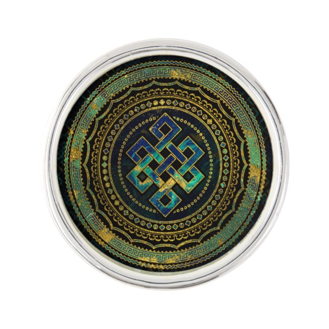 Marble and Abalone Endless Knot  in Mandala Lapel Pin (Front)