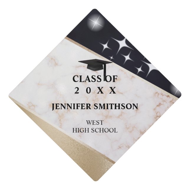 Marble And Beige Shimmer Graduation Cap Topper (Front)