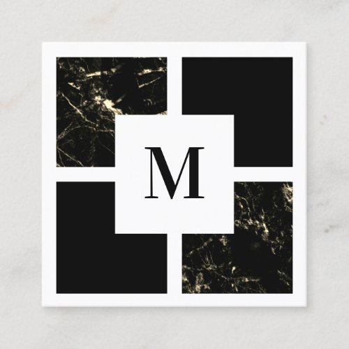 Marble and black hair salon square business card
