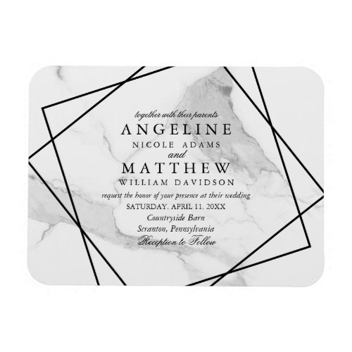 Marble and Black  White Geometric Wedding Invite Magnet