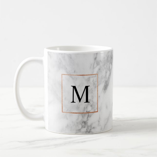 Marble and Faux Foil Border Monogram Initial Mug (Left)