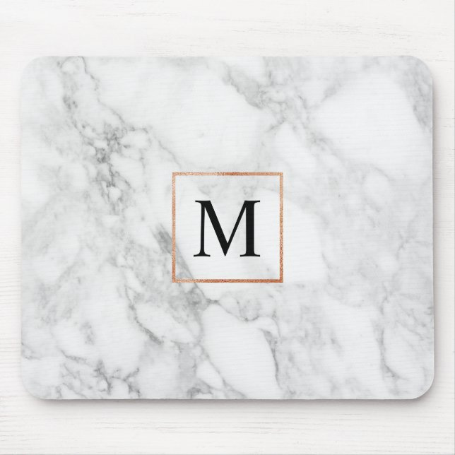 Marble and Faux Foil Border Monogram Mouse Pad (Front)